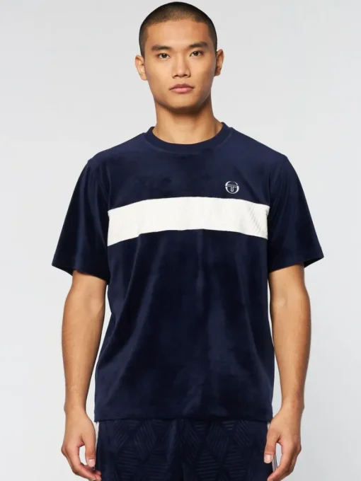 New Debossed Damarindo Velour T-Shirt- Maritime Blue Velour