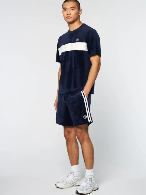 New Debossed Damarindo Velour T-Shirt- Maritime Blue Velour