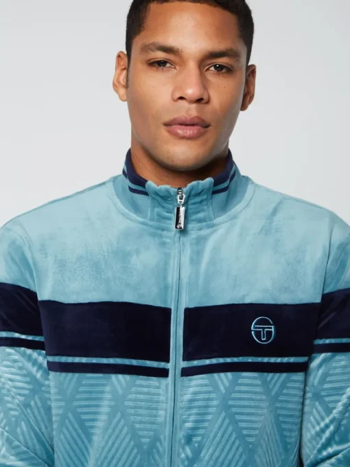 Online Debossed Damarindo Velour Track Jacket- Larkspur Tracksuits