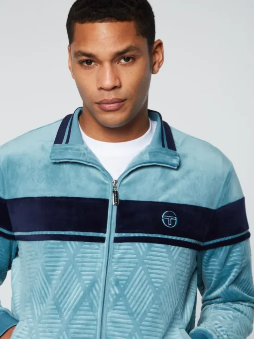 Online Debossed Damarindo Velour Track Jacket- Larkspur Tracksuits