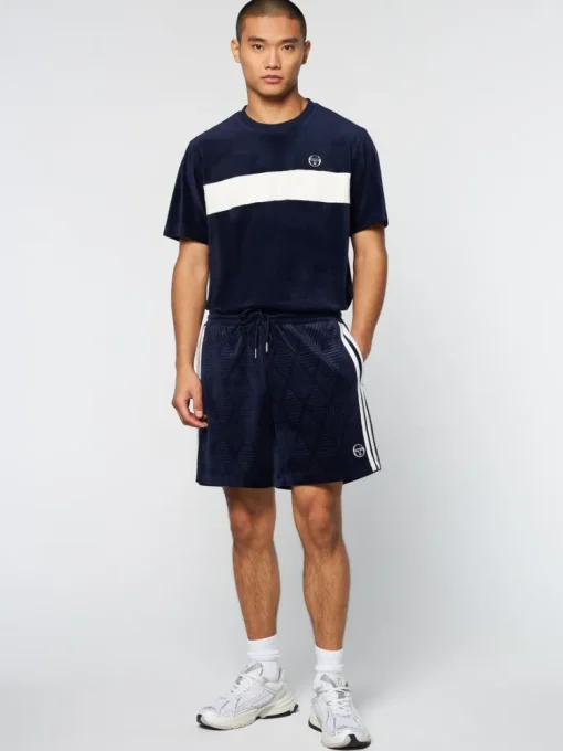Fashion Debossed Damarindo Velour Short- Maritime Blue Velour