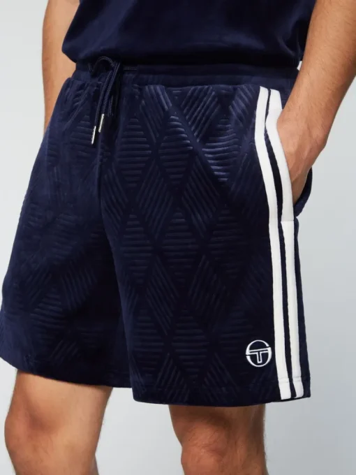 Fashion Debossed Damarindo Velour Short- Maritime Blue Velour