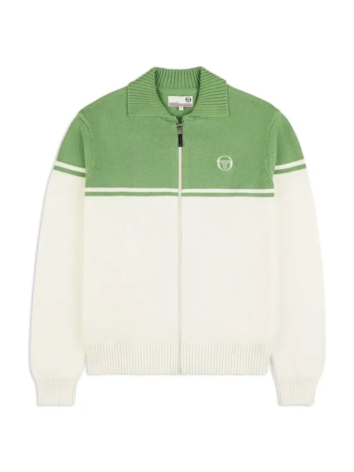 Hot Donato Knit Track Jacket- Gardenia/ Jade Green Knitwear