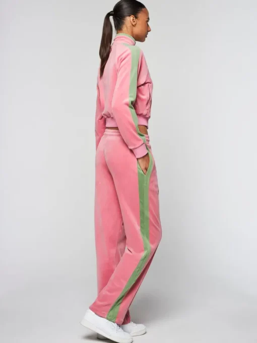 Clearance Miss Carlotta Velour Track Pant- Wild Rose Tracksuits