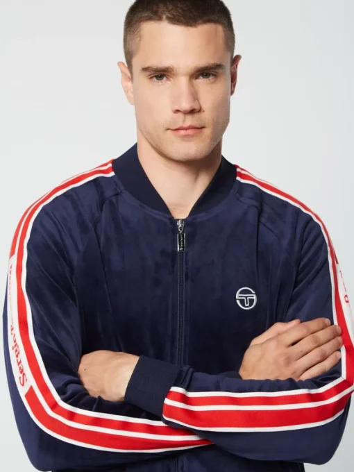 Best Pereto Velour Track Jacket- Maritime Blue Velour