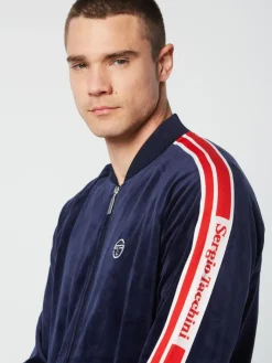 Best Pereto Velour Track Jacket- Maritime Blue Velour