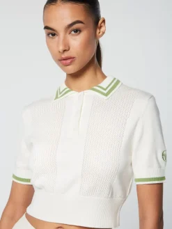 Discount Perla Knit Cropped Polo- Gardenia Tops And Sports Bras
